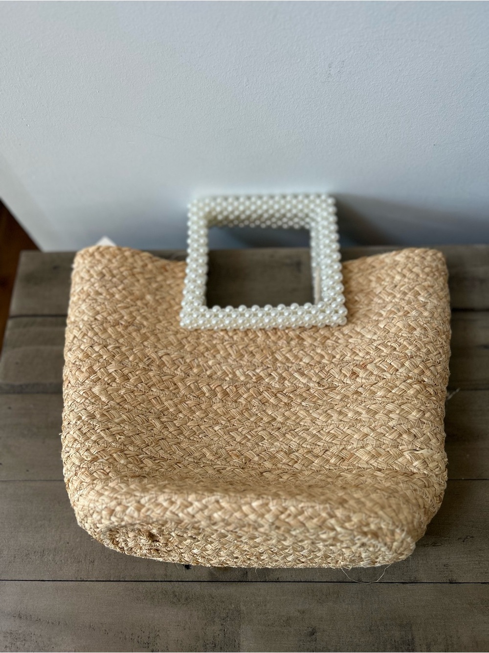 Boutique Pearl Handle Straw Basket Tote Bag | Coquette Cottagecore Summer Beach - Picture 5 of 6
